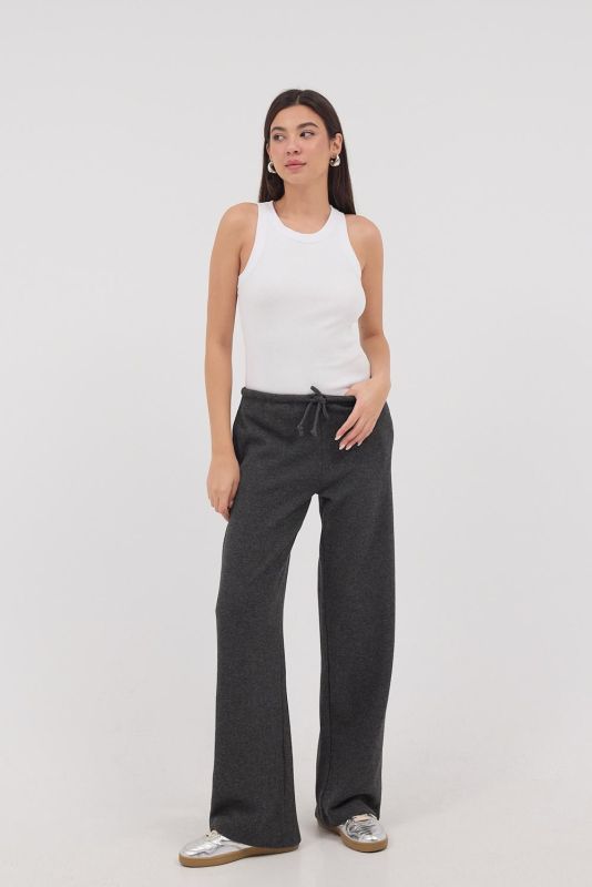 Gray Melange Trousers with Drawstring Waist Pockets PN11211-E4