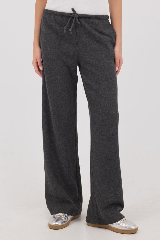 Gray Melange Trousers with Drawstring Waist Pockets PN11211-E4