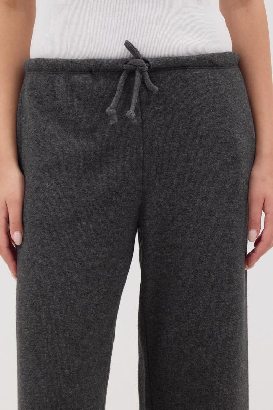 Gray Melange Trousers with Drawstring Waist Pockets PN11211-E4