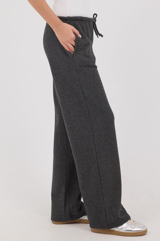 Gray Melange Trousers with Drawstring Waist Pockets PN11211-E4