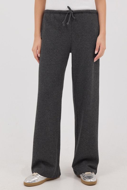 Gray Melange Trousers with Drawstring Waist Pockets PN11211-E4