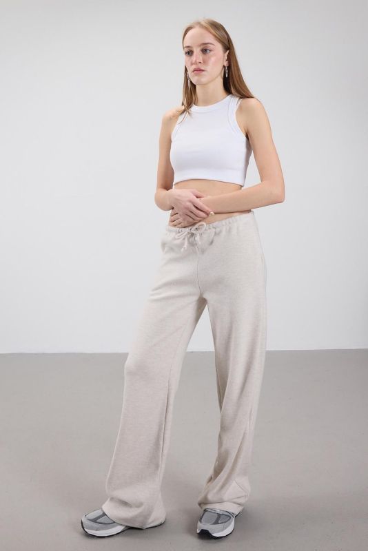 Gray Melange Trousers with Drawstring Waist Pockets PN11211-E4