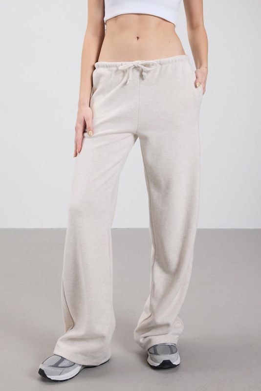 Gray Melange Trousers with Drawstring Waist Pockets PN11211-E4