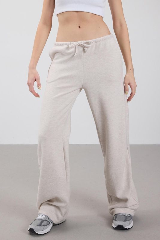 Gray Melange Trousers with Drawstring Waist Pockets PN11211-E4