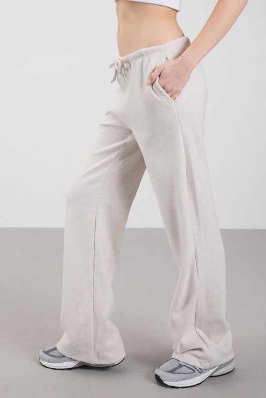 Gray Melange Trousers with Drawstring Waist Pockets PN11211-E4