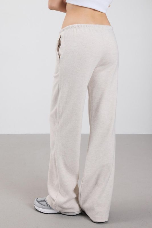 Gray Melange Trousers with Drawstring Waist Pockets PN11211-E4