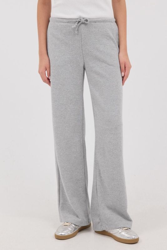 Gray Melange Trousers with Drawstring Waist Pockets PN11211-E4