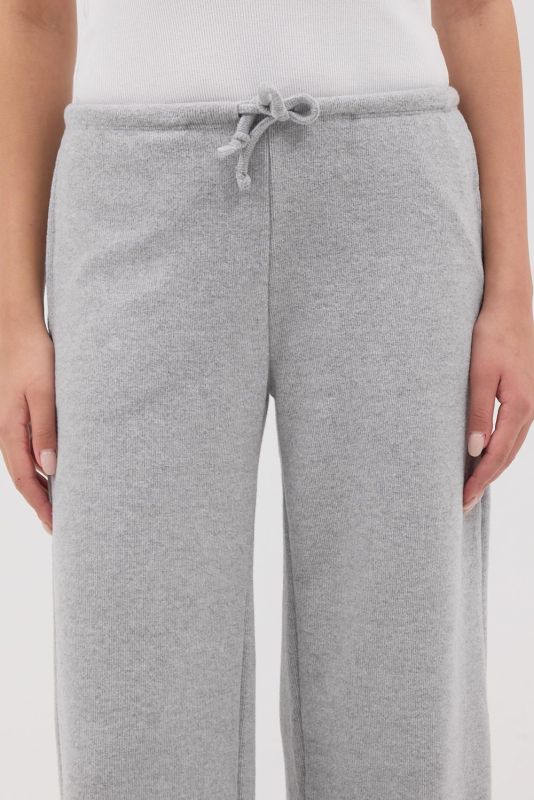 Gray Melange Trousers with Drawstring Waist Pockets PN11211-E4