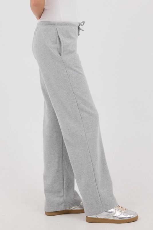 Gray Melange Trousers with Drawstring Waist Pockets PN11211-E4