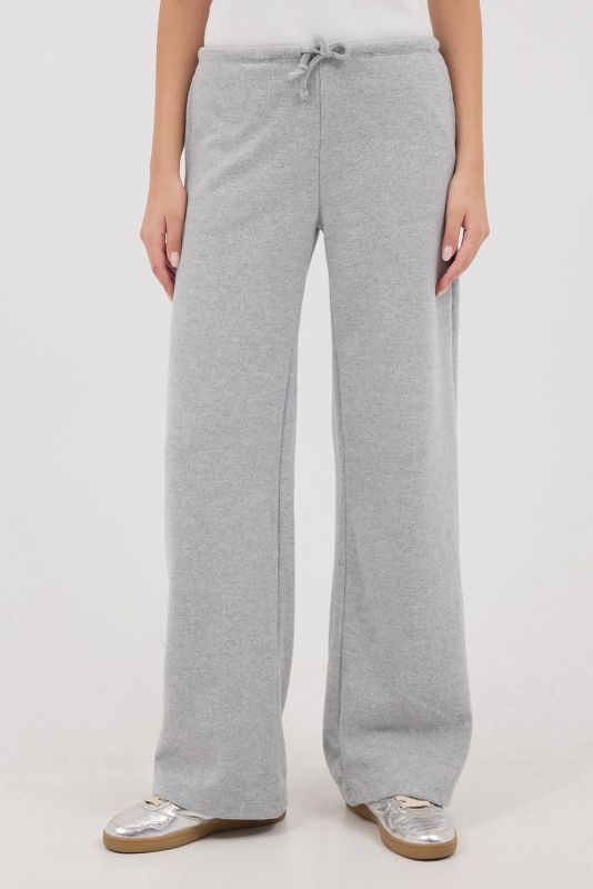 Gray Melange Trousers with Drawstring Waist Pockets PN11211-E4