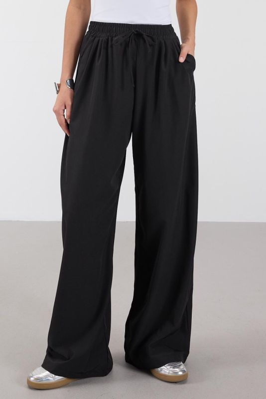 Black Wide Leg Pants PN16702-W8 with Drawstring Waist Pockets