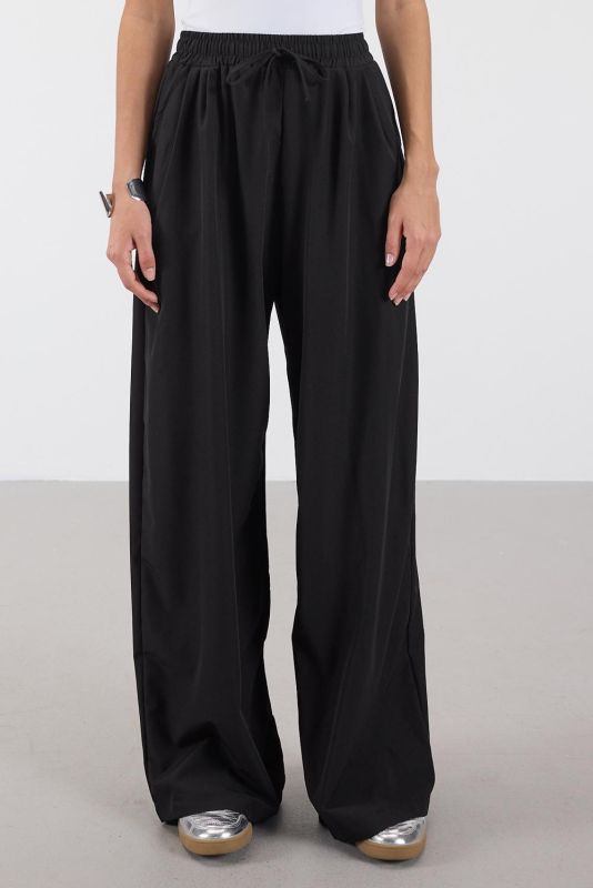 Black Wide Leg Pants PN16702-W8 with Drawstring Waist Pockets