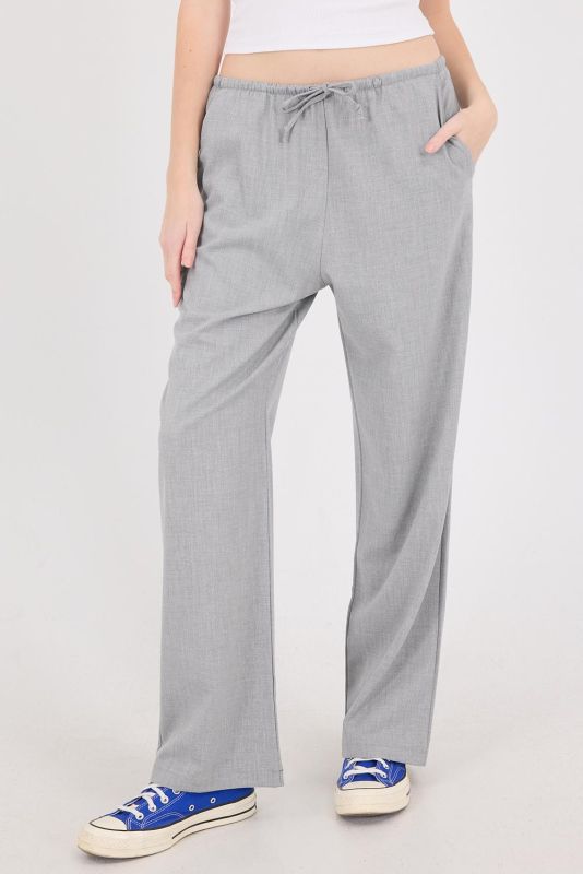 Gray Elastic Waist Wide Leg Pants PN13832-K4