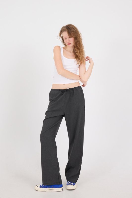 Gray Elastic Waist Wide Leg Pants PN13832-K4