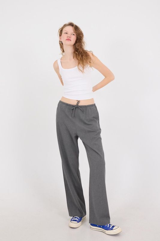 Gray Elastic Waist Wide Leg Pants PN13832-K4