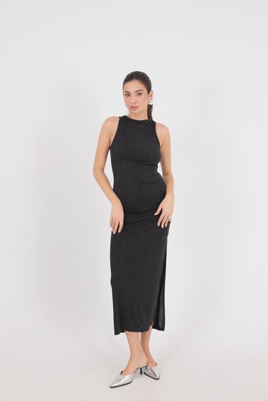 Black Crew Neck Silvery Long Dress E17218-W4