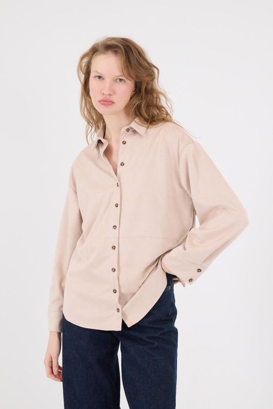 Light Beige Buttoned Oversized Suede Shirt G16557-Y9