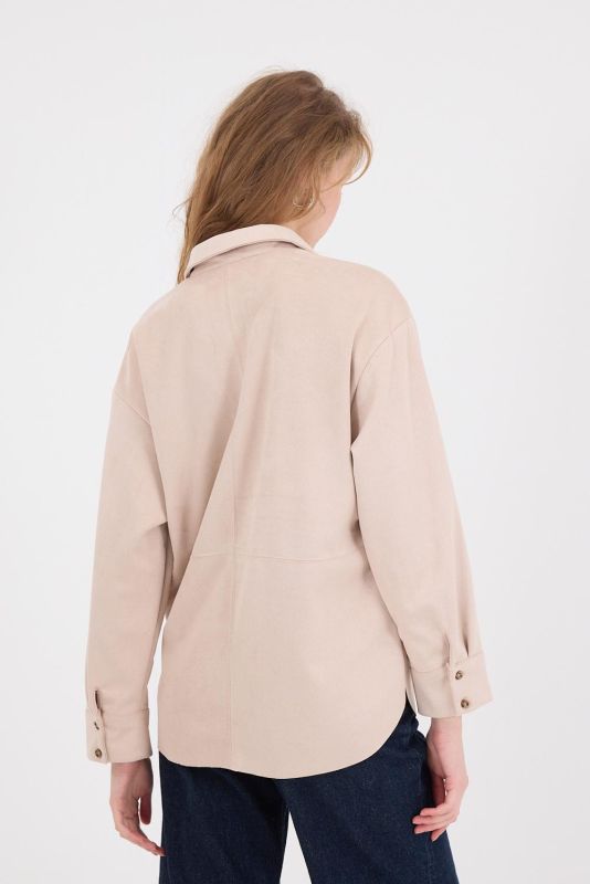 Light Beige Buttoned Oversized Suede Shirt G16557-Y9