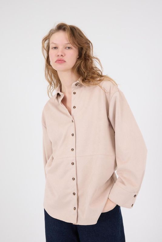 Light Beige Buttoned Oversized Suede Shirt G16557-Y9