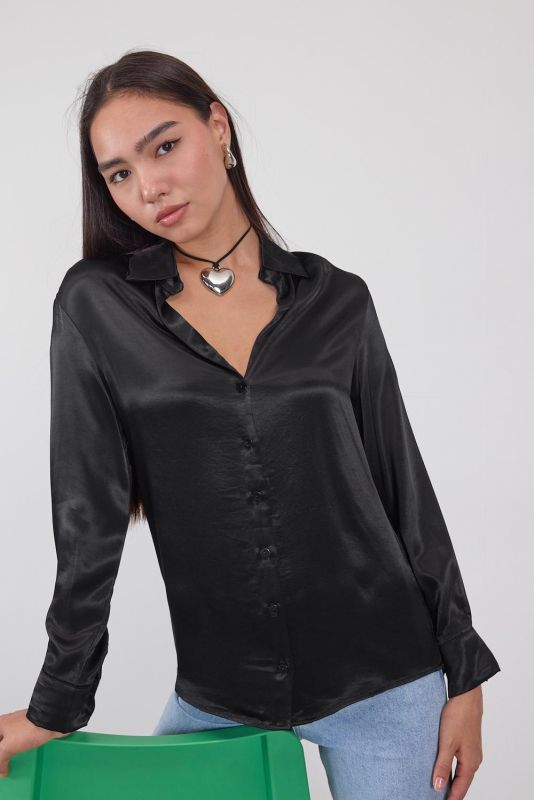 Black Buttoned Satin Shirt G16691-Y6