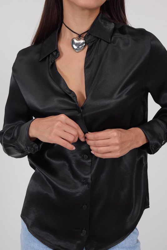 Black Buttoned Satin Shirt G16691-Y6