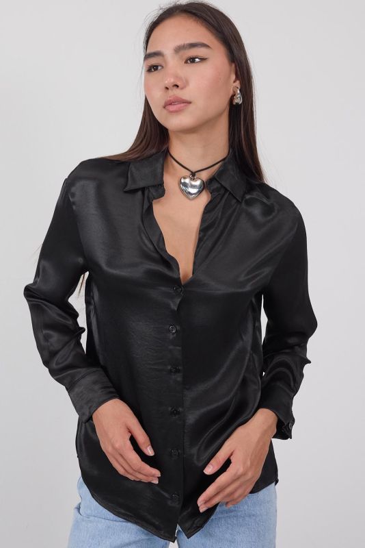 Black Buttoned Satin Shirt G16691-Y6