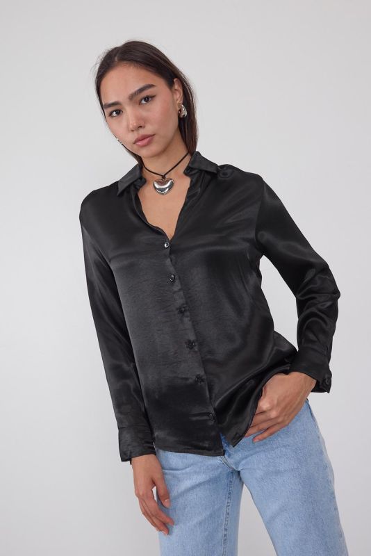 Black Buttoned Satin Shirt G16691-Y6