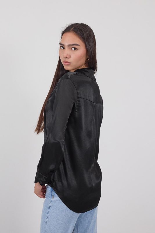 Black Buttoned Satin Shirt G16691-Y6