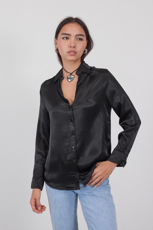 Black Buttoned Satin Shirt G16691-Y6