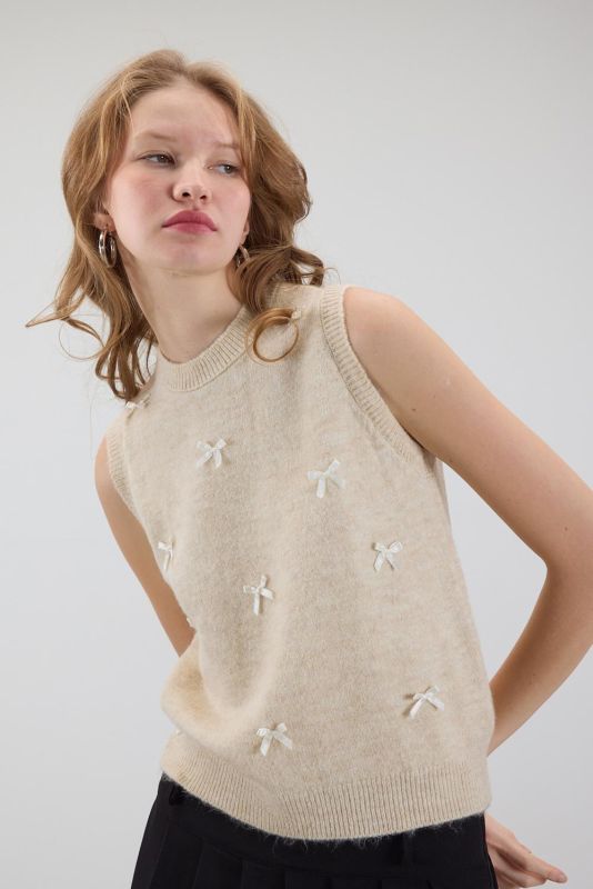 Knit Sweater with Stone Bow S2200-B2