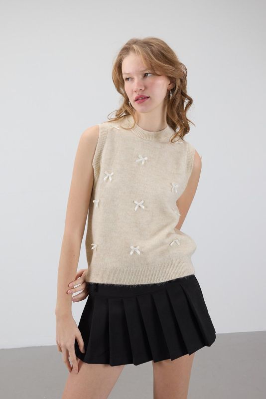 Knit Sweater with Stone Bow S2200-B2