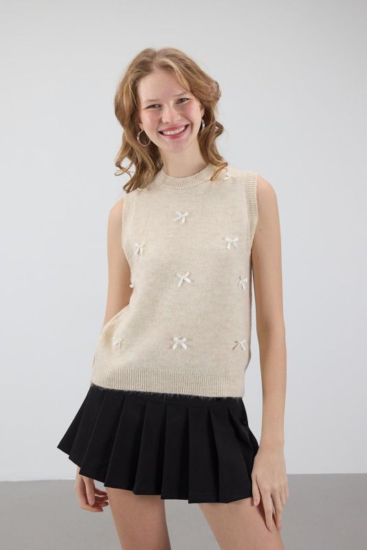 Knit Sweater with Stone Bow S2200-B2