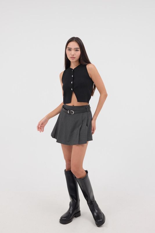 Black Belted Pleated Mini Skirt E13709-I10