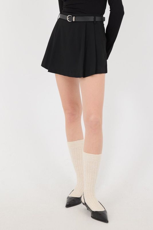 Black Belted Pleated Mini Skirt E13709-I10