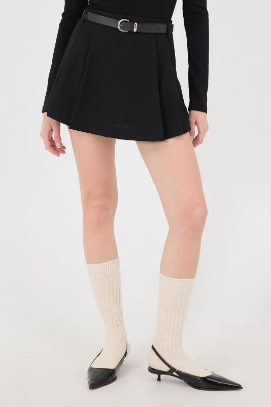 Black Belted Pleated Mini Skirt E13709-I10