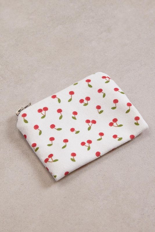 Beige Cherry Printed Mini Cloth Wallet CZDN2002-F9