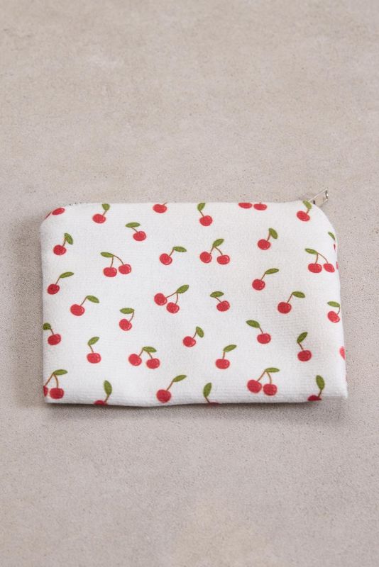 Beige Cherry Printed Mini Cloth Wallet CZDN2002-F9