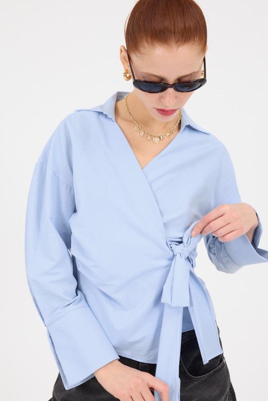 B.BLUE Double-breasted Collar Side Tie Shirt G241023-Y11