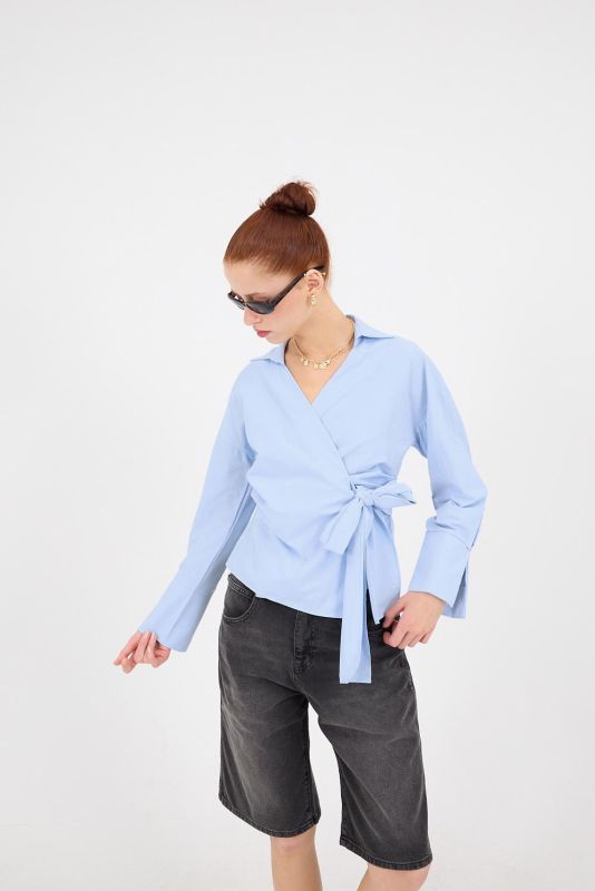 B.BLUE Double-breasted Collar Side Tie Shirt G241023-Y11