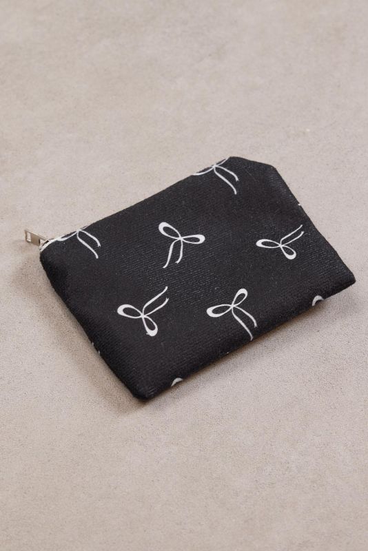 Black Ribbon Printed Mini Cloth Wallet CZDN2000-F9