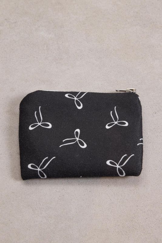 Black Ribbon Printed Mini Cloth Wallet CZDN2000-F9