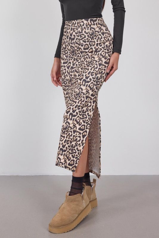 Leopard Leopard Print Midi Skirt with Slits E13809-X2