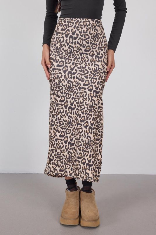 Leopard Leopard Print Midi Skirt with Slits E13809-X2