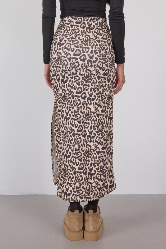 Leopard Leopard Print Midi Skirt with Slits E13809-X2