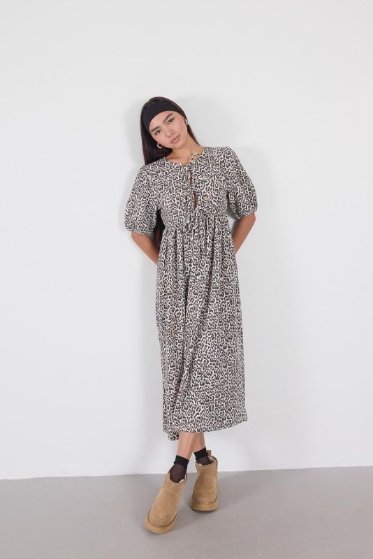 Leopard Patterned Long Dress with Leopard Front Ties E16701-Z7