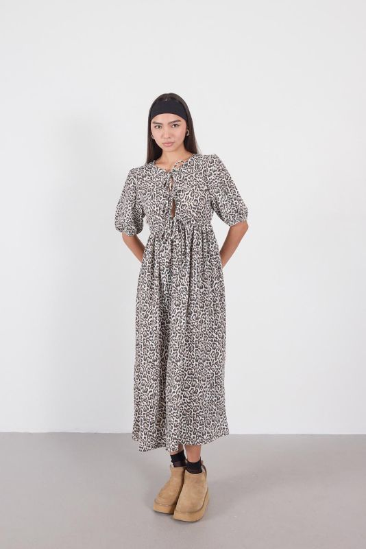 Leopard Patterned Long Dress with Leopard Front Ties E16701-Z7