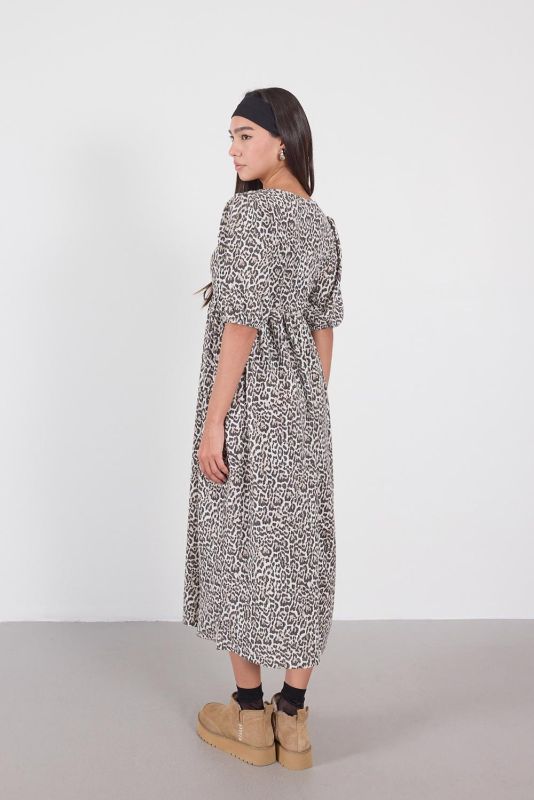 Leopard Patterned Long Dress with Leopard Front Ties E16701-Z7