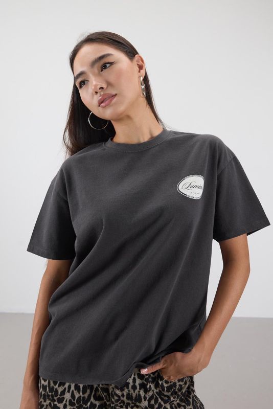 Anthracite Short Sleeve T-shirt with Printed Front and Back P10340-I12