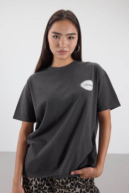 Anthracite Short Sleeve T-shirt with Printed Front and Back P10340-I12