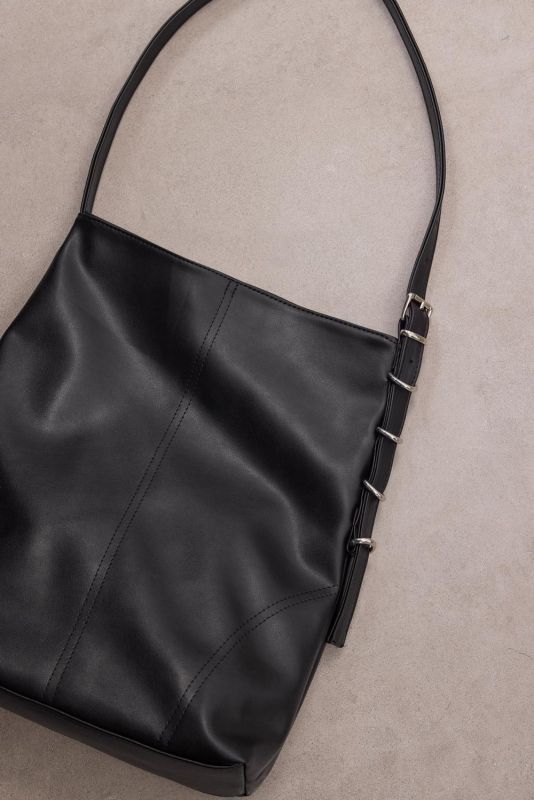 Black Faux Leather Bucket Bag _2136-G6